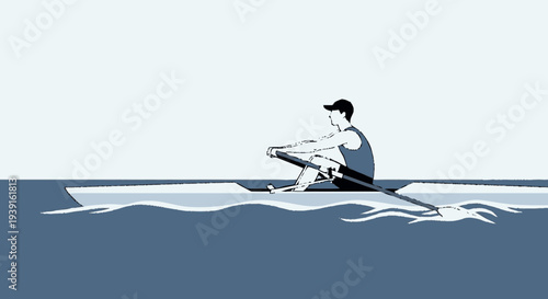 Man Rowing a Boat on Water.