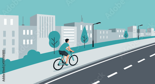 Man Riding Bicycle on City Road.