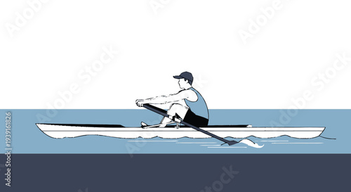 Man Rowing Solo in a Boat.