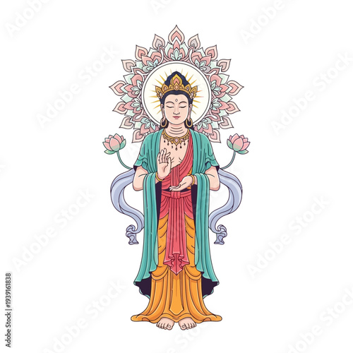 Buddhist goddess lotus spiritual figure vector