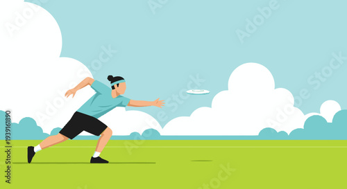 Man Throwing Frisbee in Cartoon Style.