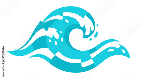 Stylized ocean wave illustration in turquoise on white background.