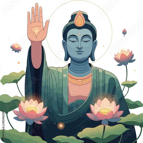 Buddha blessing lotus spiritual illustration vector