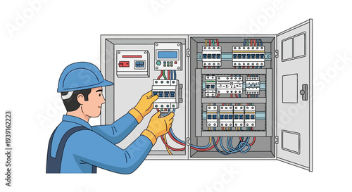 Electrician wiring electrical control panel vector