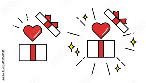 プレゼントボックスから出てきたハートのイラスト