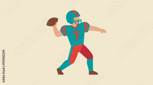 American Football Player Throwing Ball in Action.
