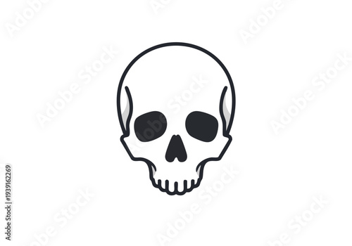 Simple illustration of a human skull, a classic symbol of mortality and danger, rendered in a clean, minimalist line art style on a white background, perfect for graphic design and conceptual projects