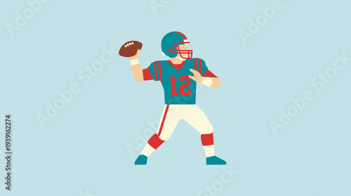 American Football Player Throwing Ball.