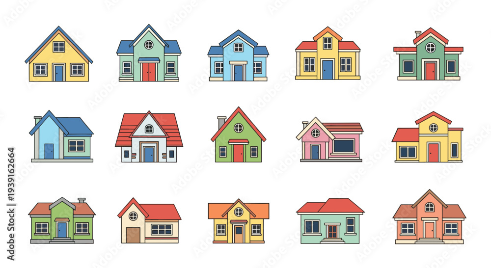 Obraz premium Set of 15 colorful house icons vector