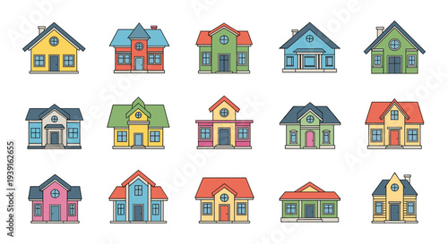 Set of 15 colorful house icons vector