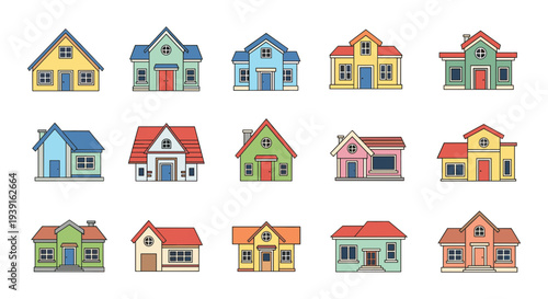 Set of 15 colorful house icons vector