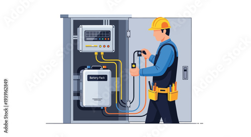 Electrician installing home power system vector