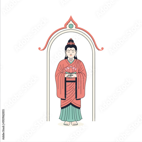 Standing bodhisattva temple arch spiritual vector