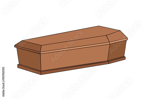 A solemn, rectangular, polished wooden casket or coffin for funeral services, presented in a straightforward, isolated illustration against a white background