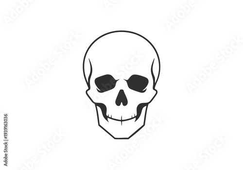 Illustration of a simple human skull icon, a symbol of danger and death, depicted in a minimalist black and white style on a white background