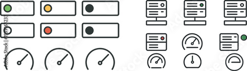 Colorful switches and dials are arranged in a straightforward manner, showcasing different states and levels of function. Ideal for a modern interface design.