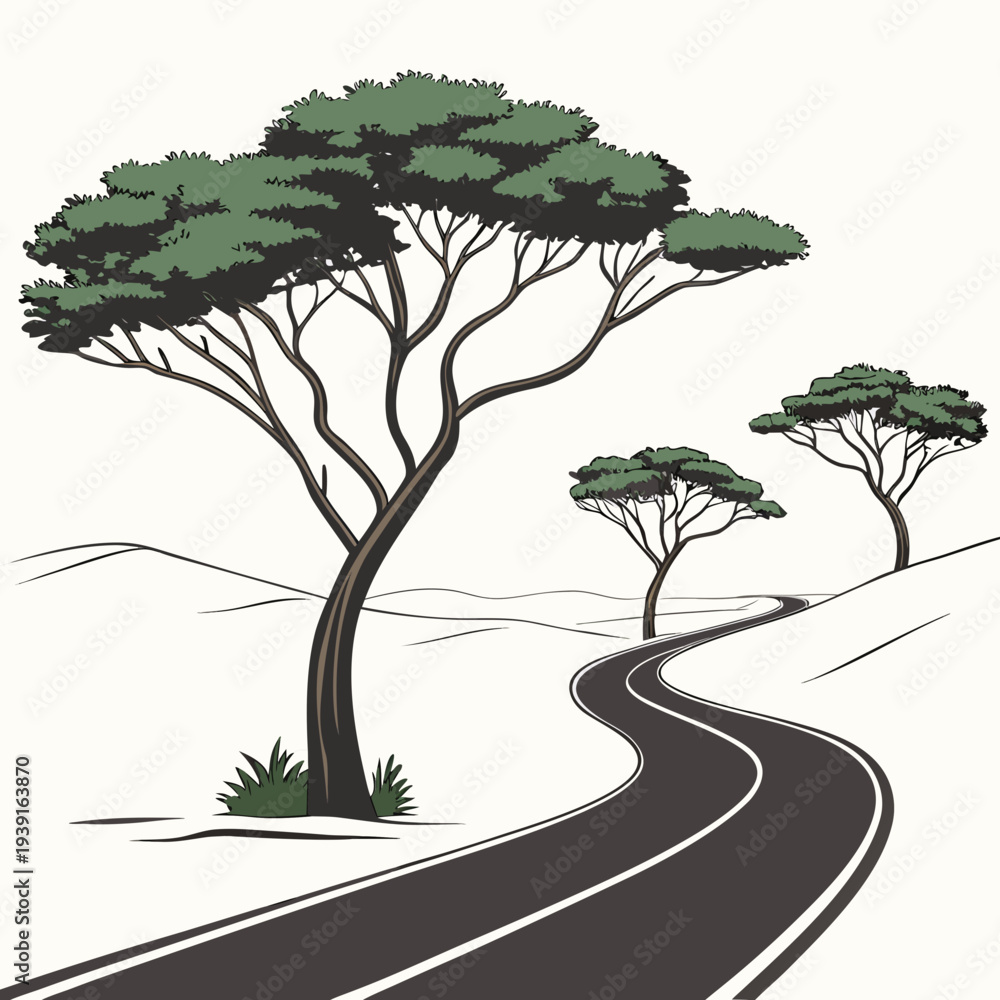 Obraz premium Winding asphalt road with trees on side landscape winding road