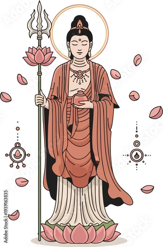 Buddhist bodhisattva holding trident lotus illustration vector