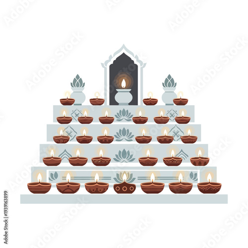 Vesak lantern display with oil lamps illustration vector