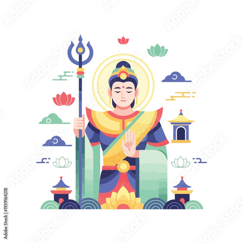 Hindu goddess Durga traditional cultural illustration vector