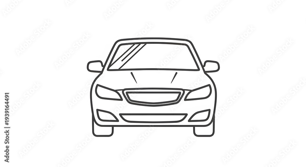 Obraz premium Outline Drawing of a Front View Sedan Car, Line Art Vector Illustration
