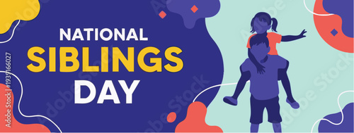 National Siblings Day Celebration with Joyful Children in Vibrant Colors and Playful Illustrations for Social Media