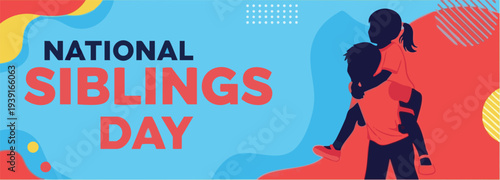 National Siblings Day celebration with happy siblings in vibrant colors and abstract background for social media