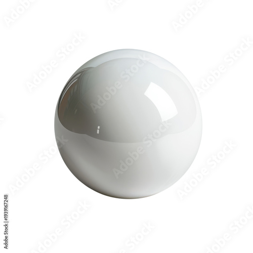 Glossy white ceramic sphere with reflections isolated on Transparent Background