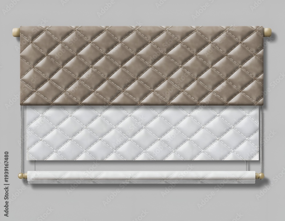 Naklejka premium Padded roller blind in beige and white color isolated on a gray seamless background