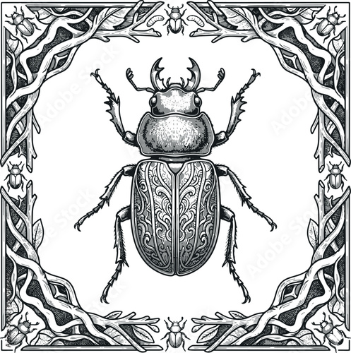 vector illustration of a black and white beetle clip art