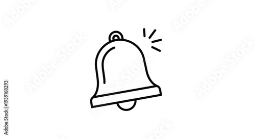 A minimalist line art illustration of a ringing bell with a transparent background