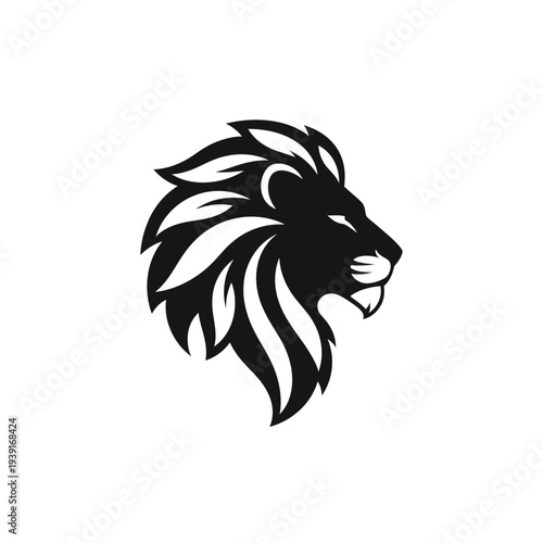 Black and white lion head logo design.