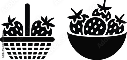 Strawberry basket icons vector illustration.