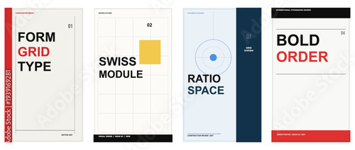 Swiss poster magazine covers, modern editorial grid templates, bauhaus inspired typography layouts, minimal graphic design covers, professional print magazine cover pack