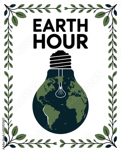 Earth Hour Campaign with Earth Inside Light Bulb Design for Environmental Awareness