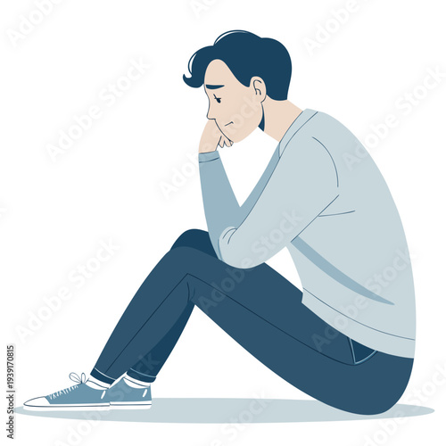 thoughtful male character in flat vector illustration representing perfectionism and deep thinking