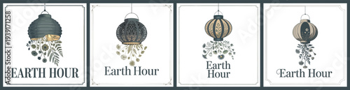 Earth Hour Lantern Illustration Set with Environmental and Eco Themes