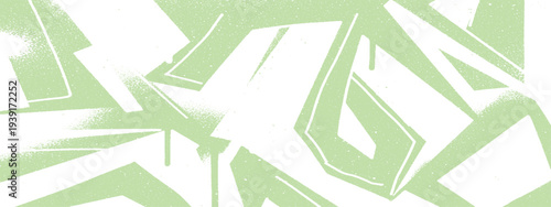 Light green graffiti spray paint background with white outlines and drips, urban art style
