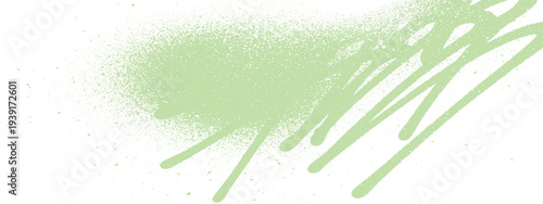 Light green abstract spray paint splatter and lines on white background