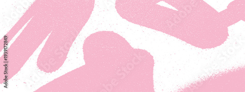 Abstract pink spray paint shapes and splashes on white, textured graphic background