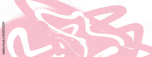 Pink graffiti style spray paint strokes and splatters on white background