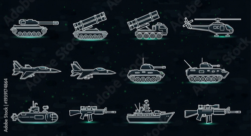 Collection of pixel art military vehicles and aircraft.