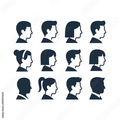 Profile Variety: An abstract compilation of diverse profile silhouettes, symbolizing unity, depicting the essence of human representation, and echoing an assortment of individual identities.