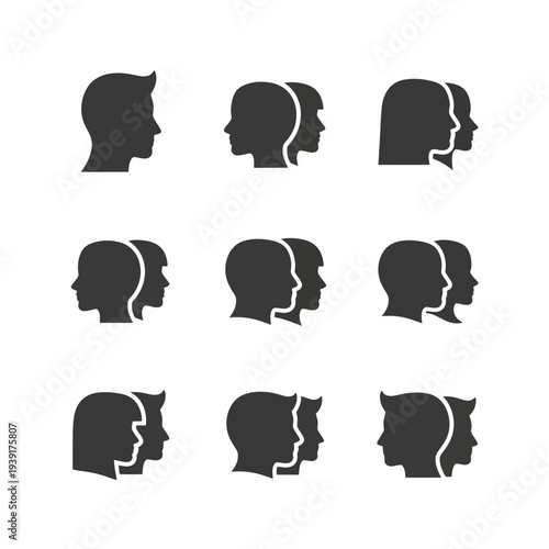 Profiles in Harmony: A collection of silhouetted head profiles, subtly capturing the essence of togetherness, unity, and shared perspective.