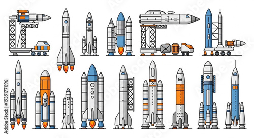 Collection of various rockets and spacecraft designs.