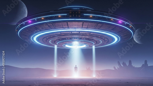 Extraterrestrial Encounter With Hovering UFO And Illuminated Human Silhouette