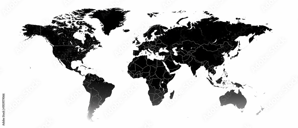 Obraz premium Minimalist flat vector world map in solid black on white background geography concept graphic design style