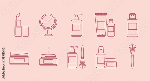 Cosmetics and Beauty Products Icons Set.