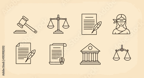Justice Symbols Gavel Scales Law Documents.