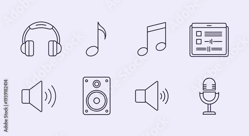 Music and Audio Icons Set Illustration.
